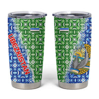 Uzbekistan Tumbler Cup with Ikat Pattern and National Coat of Arms Design - Wonder Print Shop