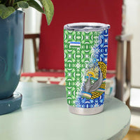 Uzbekistan Tumbler Cup with Ikat Pattern and National Coat of Arms Design - Wonder Print Shop