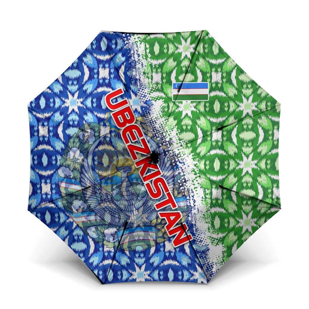 Uzbekistan Umbrella with Ikat Pattern and National Coat of Arms Design - Wonder Print Shop