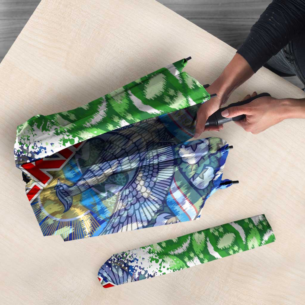 Uzbekistan Umbrella with Ikat Pattern and National Coat of Arms Design - Wonder Print Shop