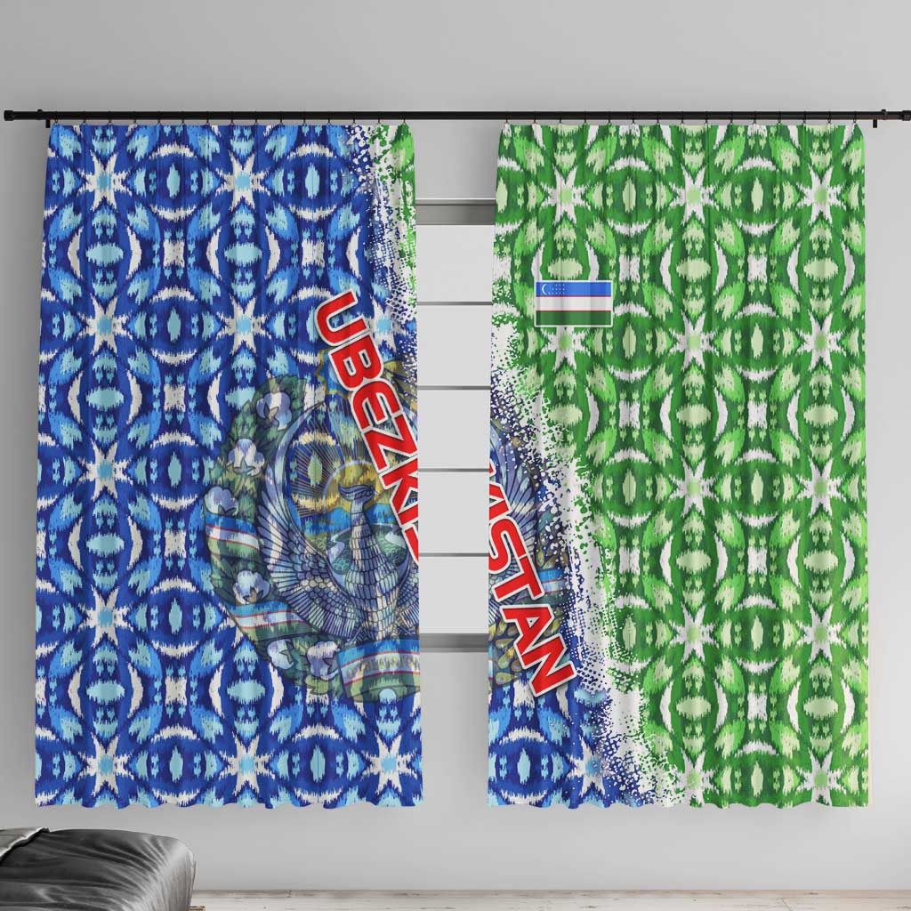 Uzbekistan Window Curtain with Ikat Pattern and National Coat of Arms Design - Wonder Print Shop