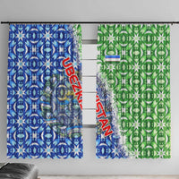 Uzbekistan Window Curtain with Ikat Pattern and National Coat of Arms Design - Wonder Print Shop