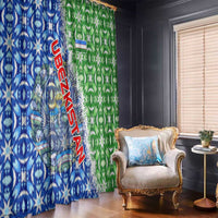 Uzbekistan Window Curtain with Ikat Pattern and National Coat of Arms Design - Wonder Print Shop