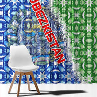 Uzbekistan Window Curtain with Ikat Pattern and National Coat of Arms Design - Wonder Print Shop