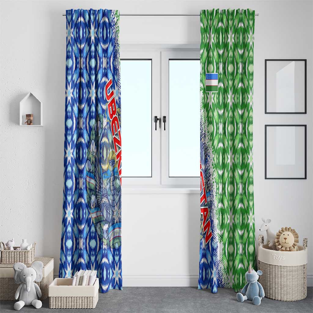 Uzbekistan Window Curtain with Ikat Pattern and National Coat of Arms Design - Wonder Print Shop