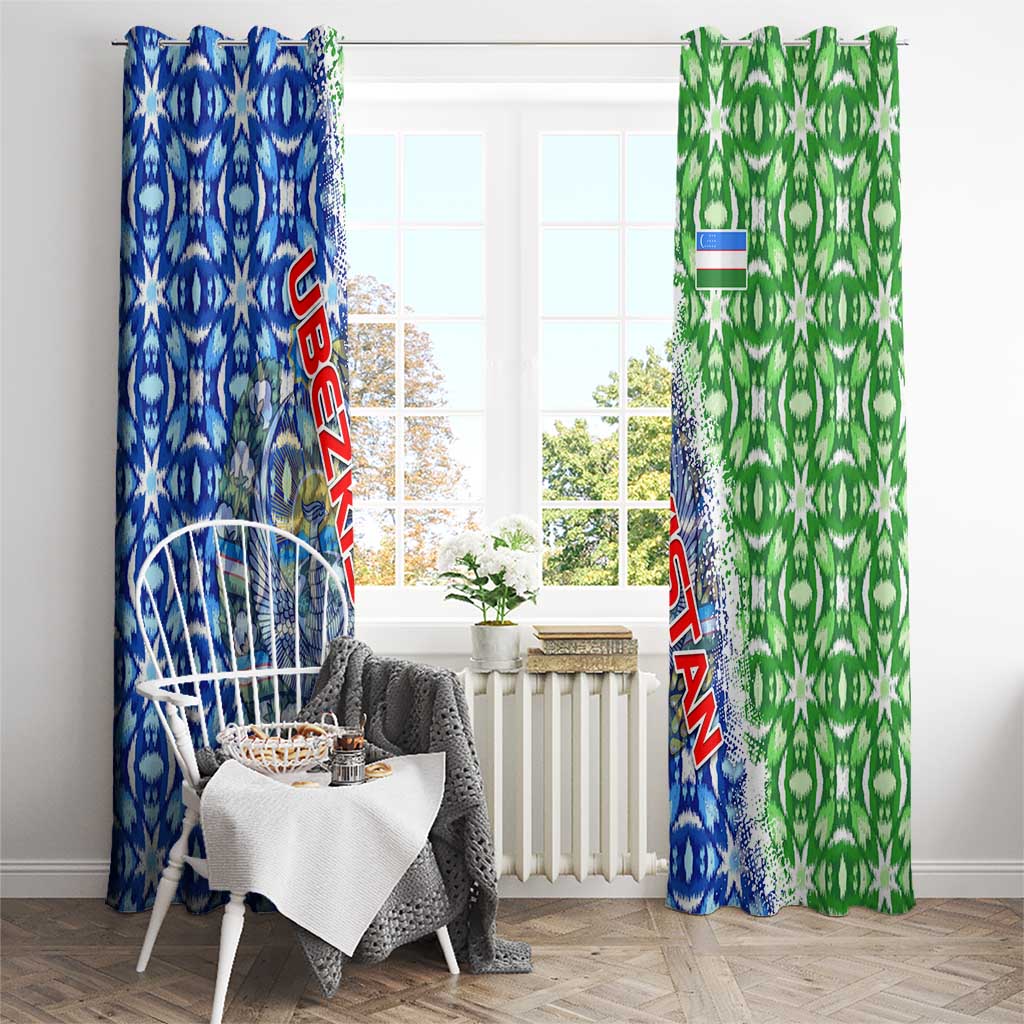 Uzbekistan Window Curtain with Ikat Pattern and National Coat of Arms Design - Wonder Print Shop