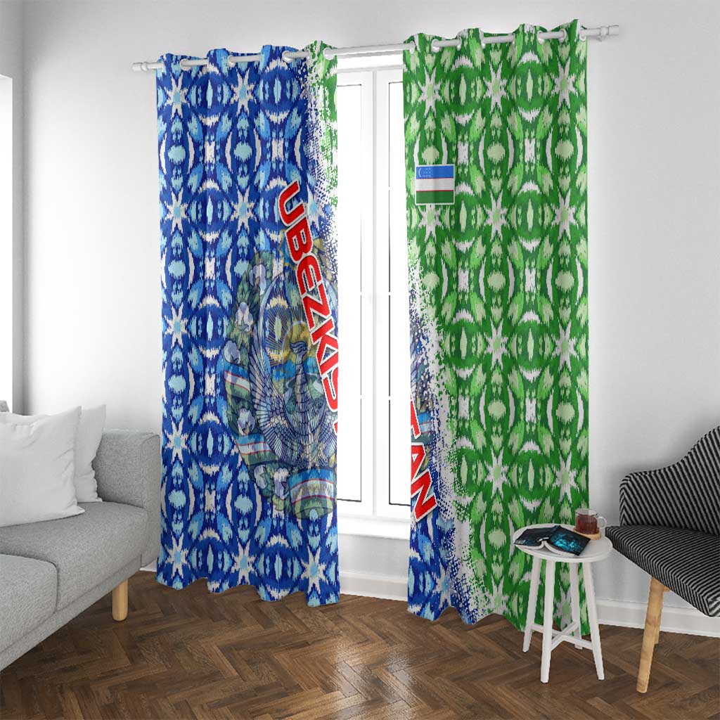 Uzbekistan Window Curtain with Ikat Pattern and National Coat of Arms Design - Wonder Print Shop