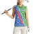 Uzbekistan Women Sleeveless Polo Shirt with Ikat Pattern and National Coat of Arms Design - Wonder Print Shop