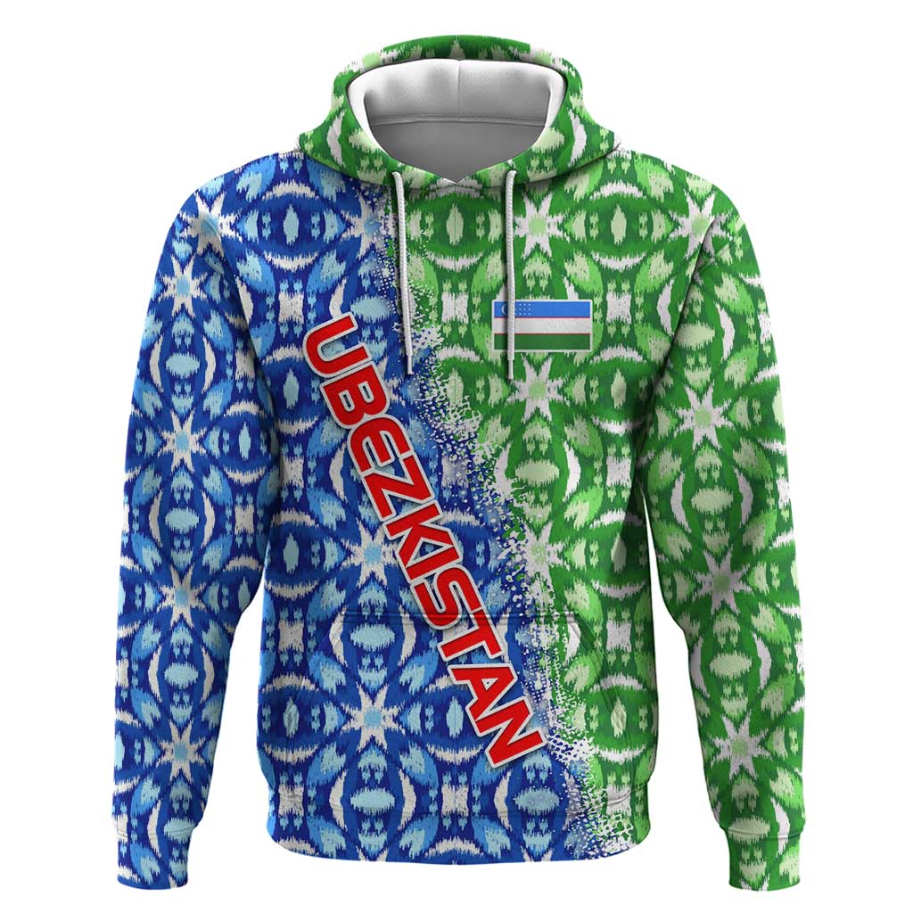 Uzbekistan Zip Hoodie with Ikat Pattern and National Coat of Arms Design - Wonder Print Shop