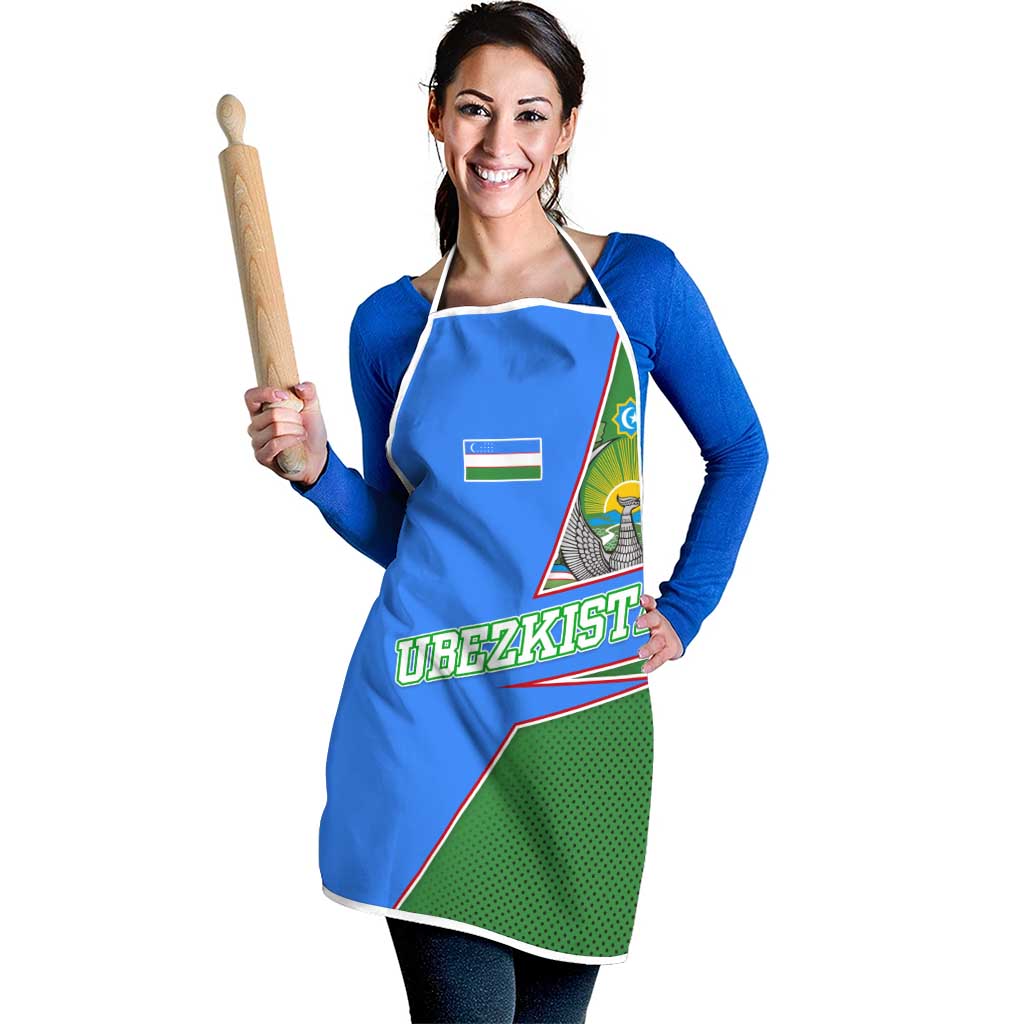 Uzbekistan Apron with National Coat of Arms and Modern Gradient Design - Wonder Print Shop