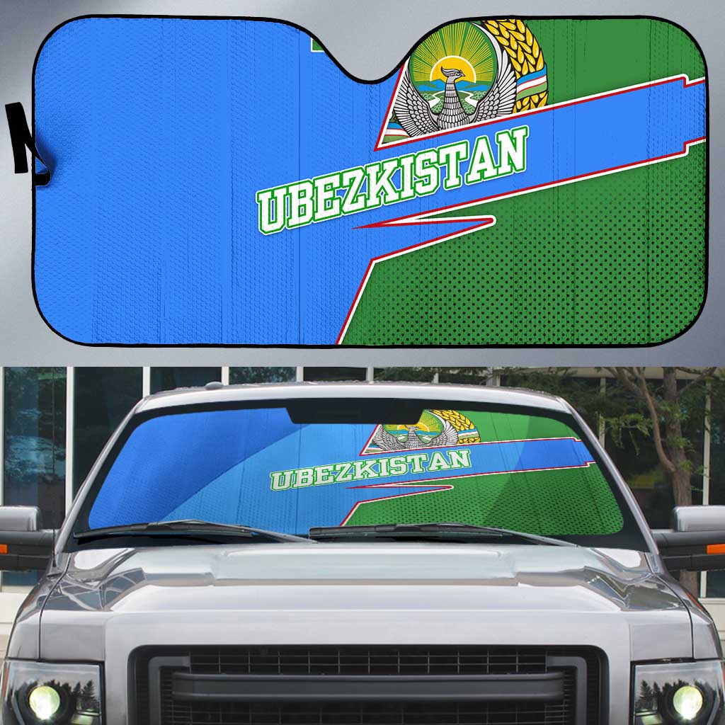 Uzbekistan Auto Sun Shade with National Coat of Arms and Modern Gradient Design - Wonder Print Shop