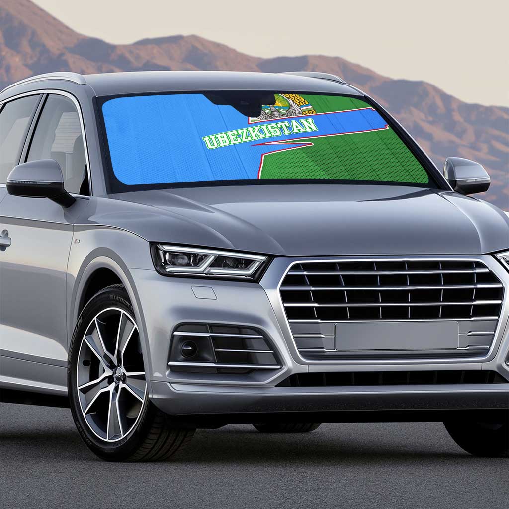 Uzbekistan Auto Sun Shade with National Coat of Arms and Modern Gradient Design - Wonder Print Shop
