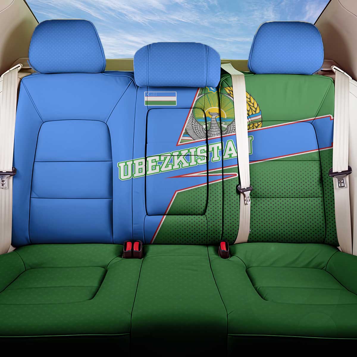 Uzbekistan Back Car Seat Cover with National Coat of Arms and Modern Gradient Design - Wonder Print Shop