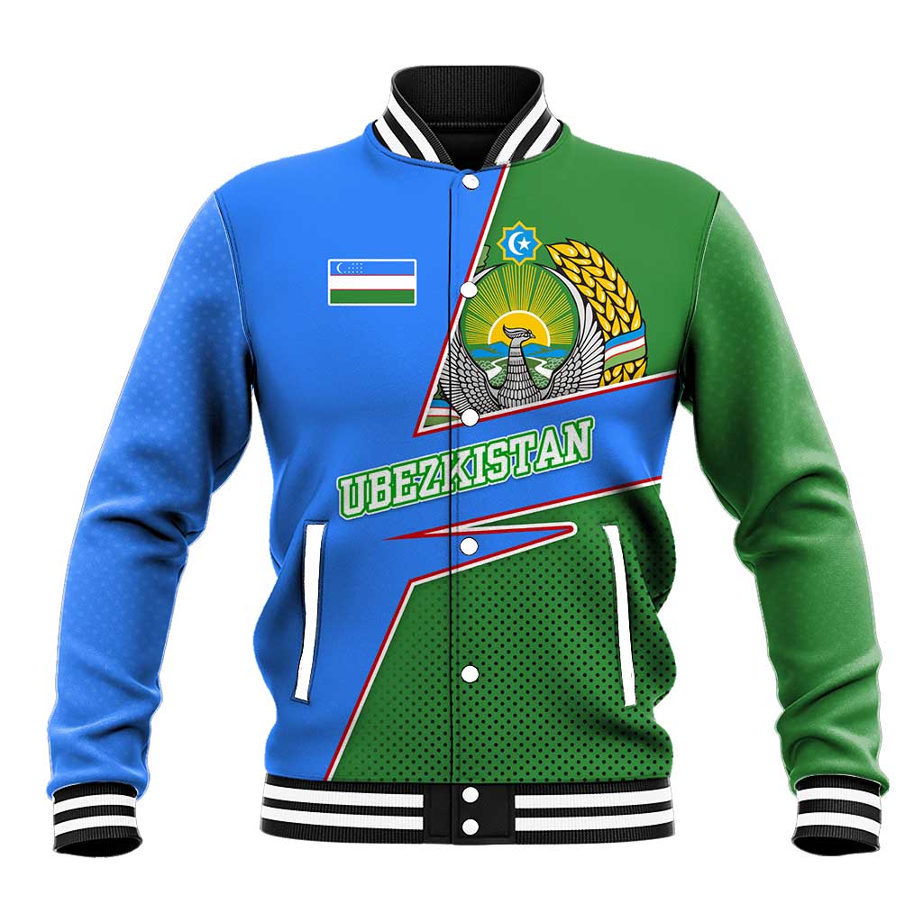 Uzbekistan Baseball Jacket with National Coat of Arms and Modern Gradient Design - Wonder Print Shop