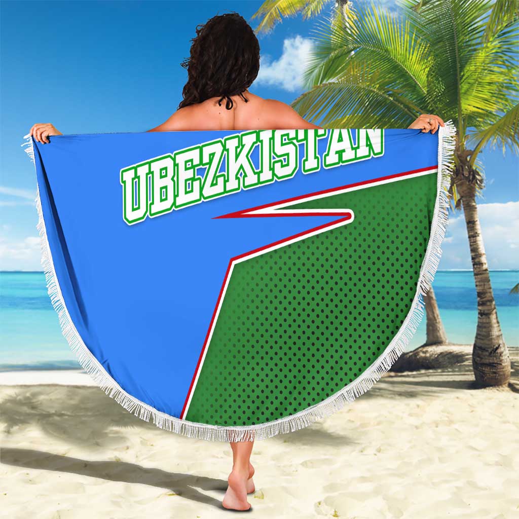 Uzbekistan Beach Blanket with National Coat of Arms and Modern Gradient Design - Wonder Print Shop