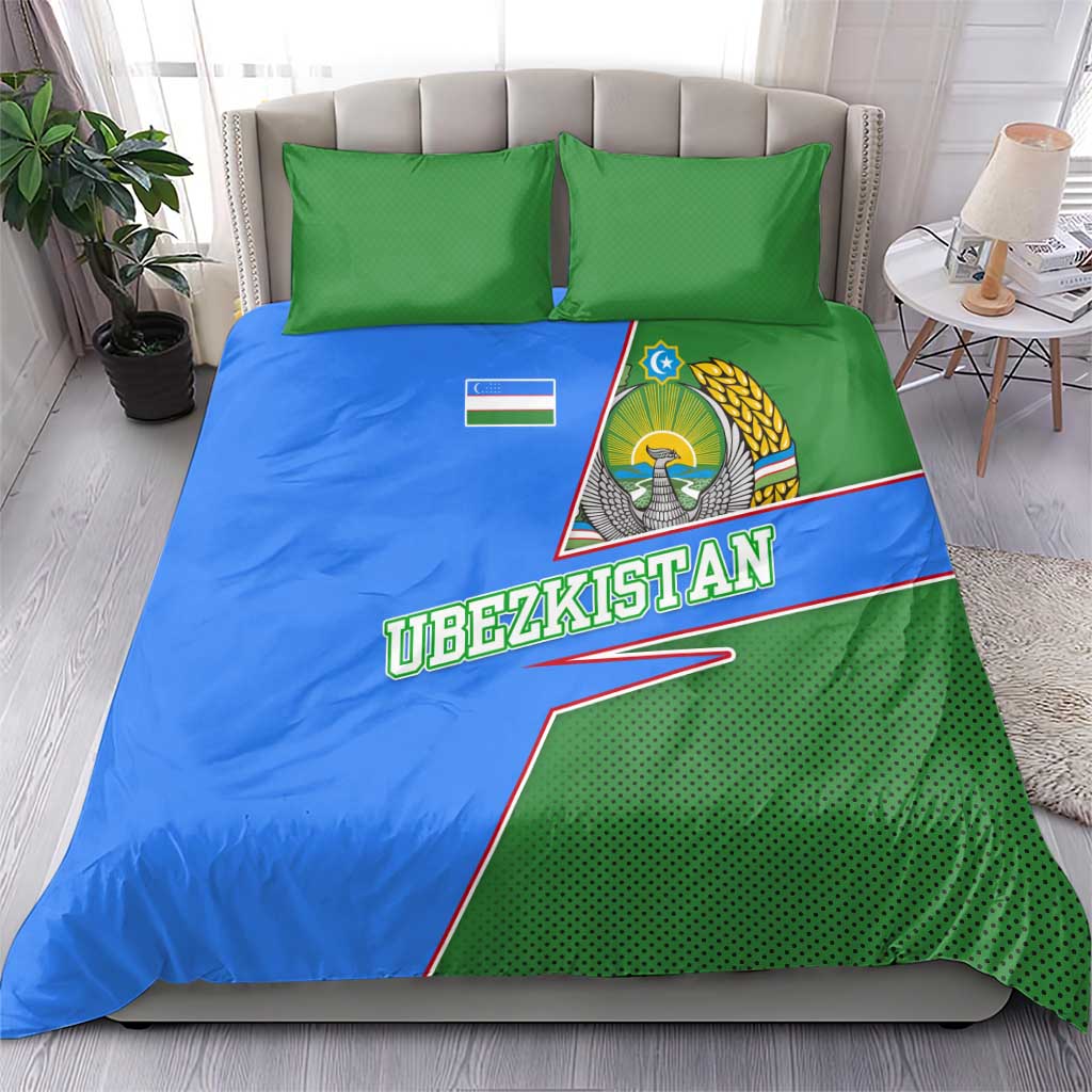 Uzbekistan Bedding Set with National Coat of Arms and Modern Gradient Design - Wonder Print Shop