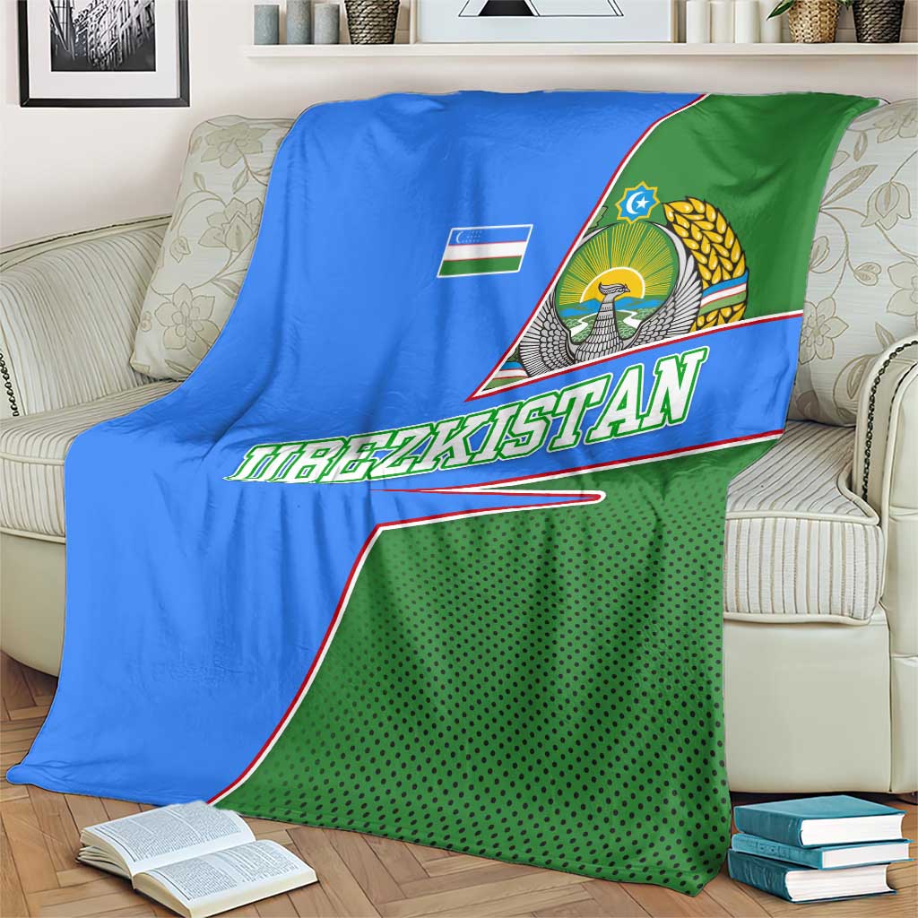 Uzbekistan Blanket with National Coat of Arms and Modern Gradient Design - Wonder Print Shop