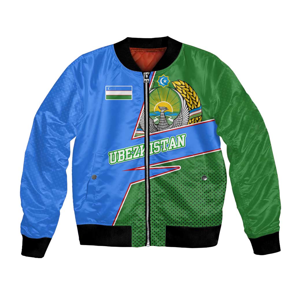 Uzbekistan Bomber Jacket with National Coat of Arms and Modern Gradient Design - Wonder Print Shop