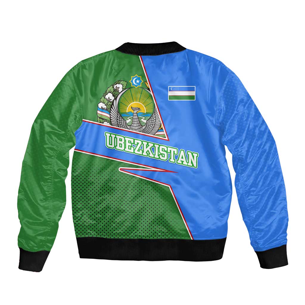 Uzbekistan Bomber Jacket with National Coat of Arms and Modern Gradient Design - Wonder Print Shop