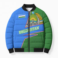 Uzbekistan Bomber Puffer Jacket with National Coat of Arms and Modern Gradient Design - Wonder Print Shop