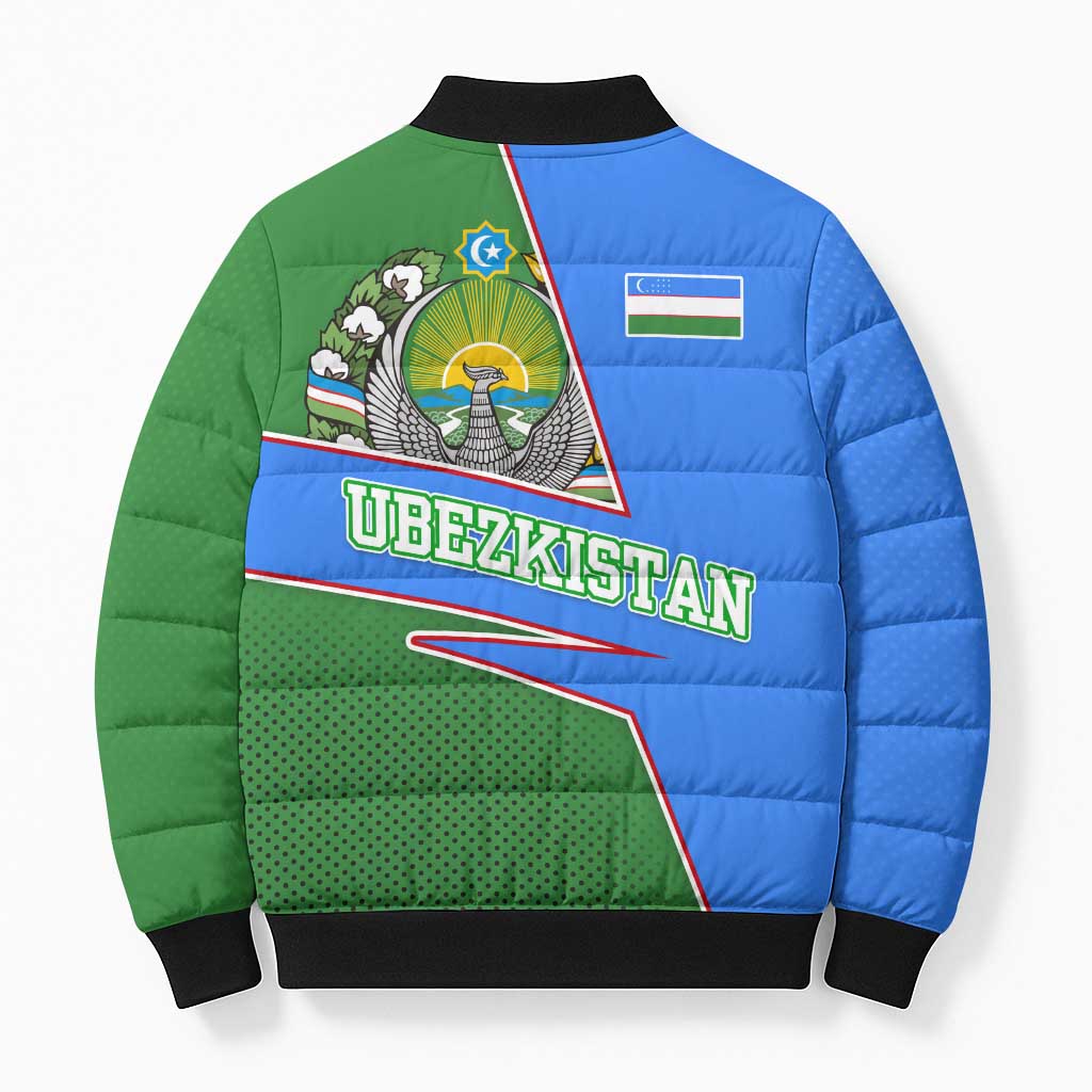 Uzbekistan Bomber Puffer Jacket with National Coat of Arms and Modern Gradient Design - Wonder Print Shop