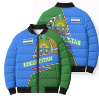 Uzbekistan Bomber Puffer Jacket with National Coat of Arms and Modern Gradient Design - Wonder Print Shop