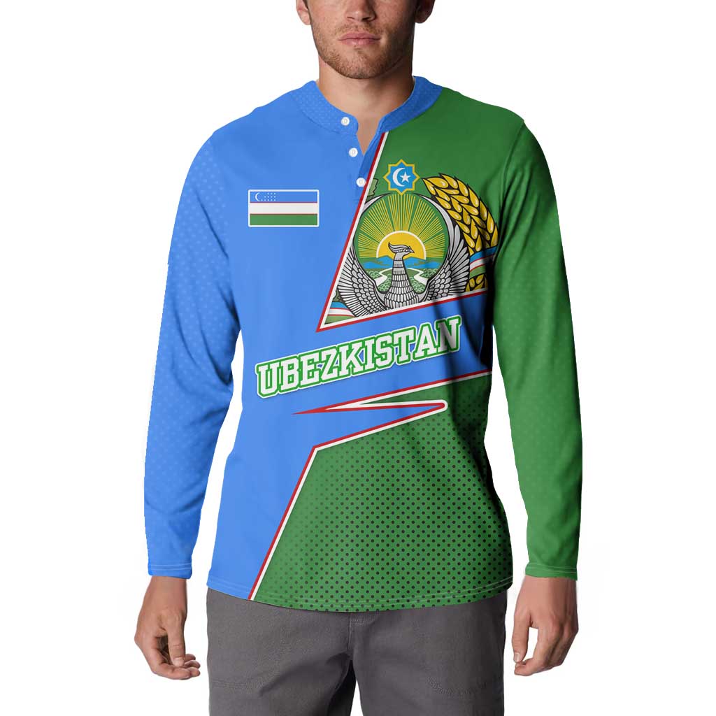 Uzbekistan Button Sweatshirt with National Coat of Arms and Modern Gradient Design - Wonder Print Shop