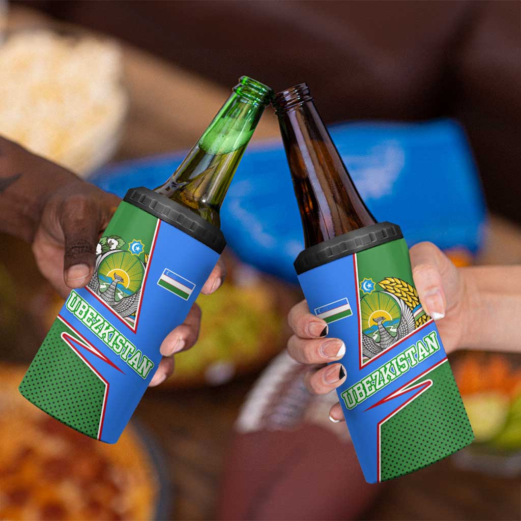 Uzbekistan 4 in 1 Can Cooler Tumbler with National Coat of Arms and Modern Gradient Design - Wonder Print Shop