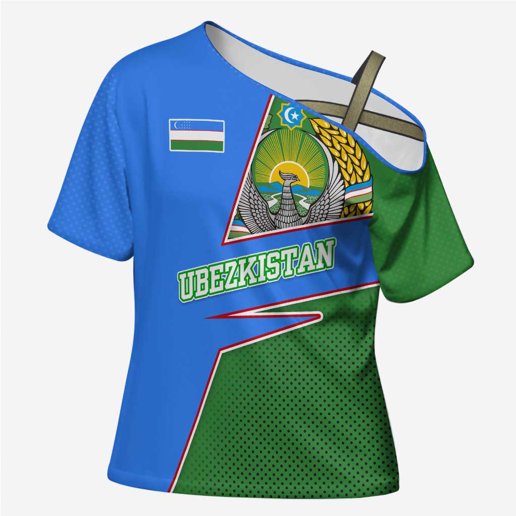 Uzbekistan Cross Shoulder Shirt with National Coat of Arms and Modern Gradient Design - Wonder Print Shop