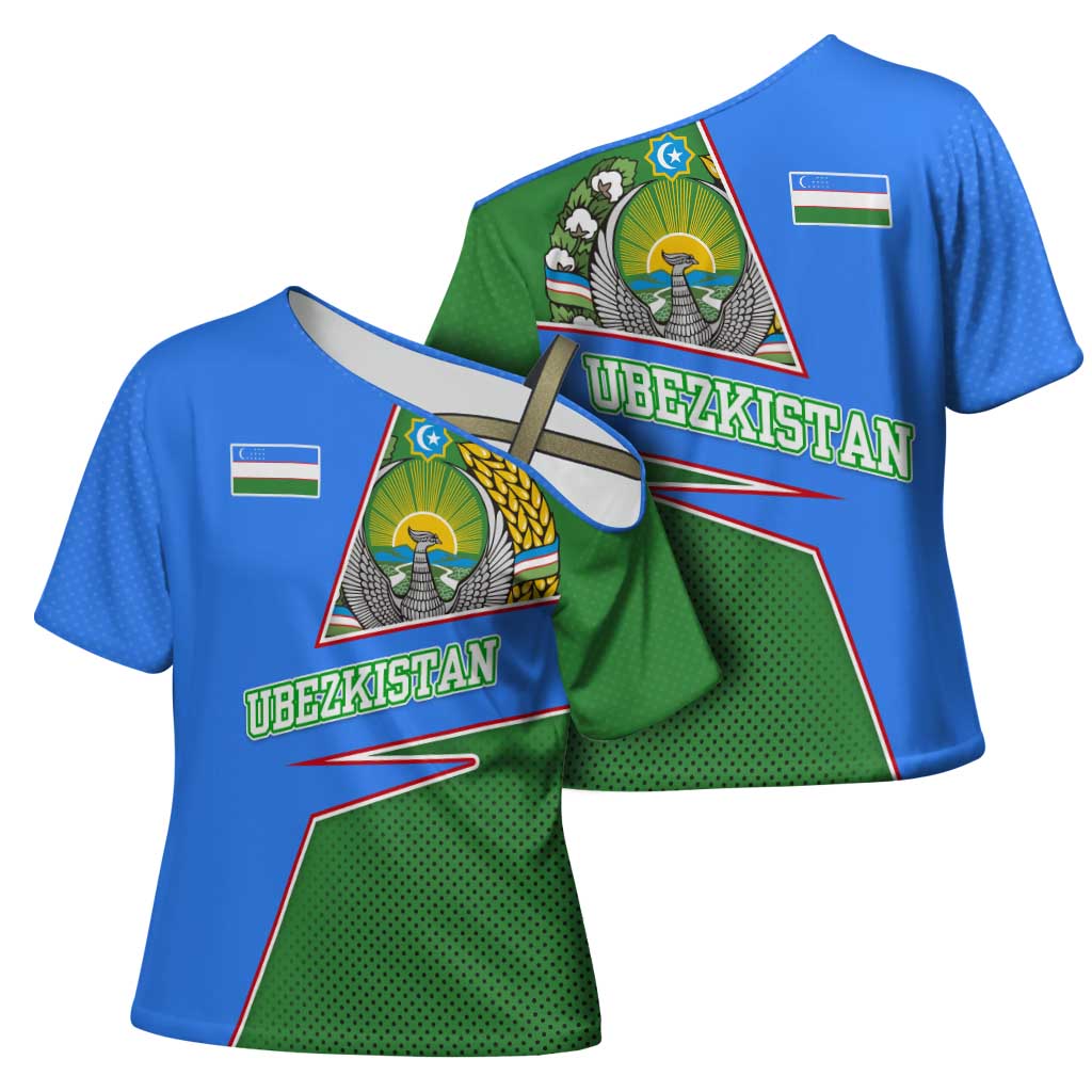 Uzbekistan Cross Shoulder Shirt with National Coat of Arms and Modern Gradient Design - Wonder Print Shop