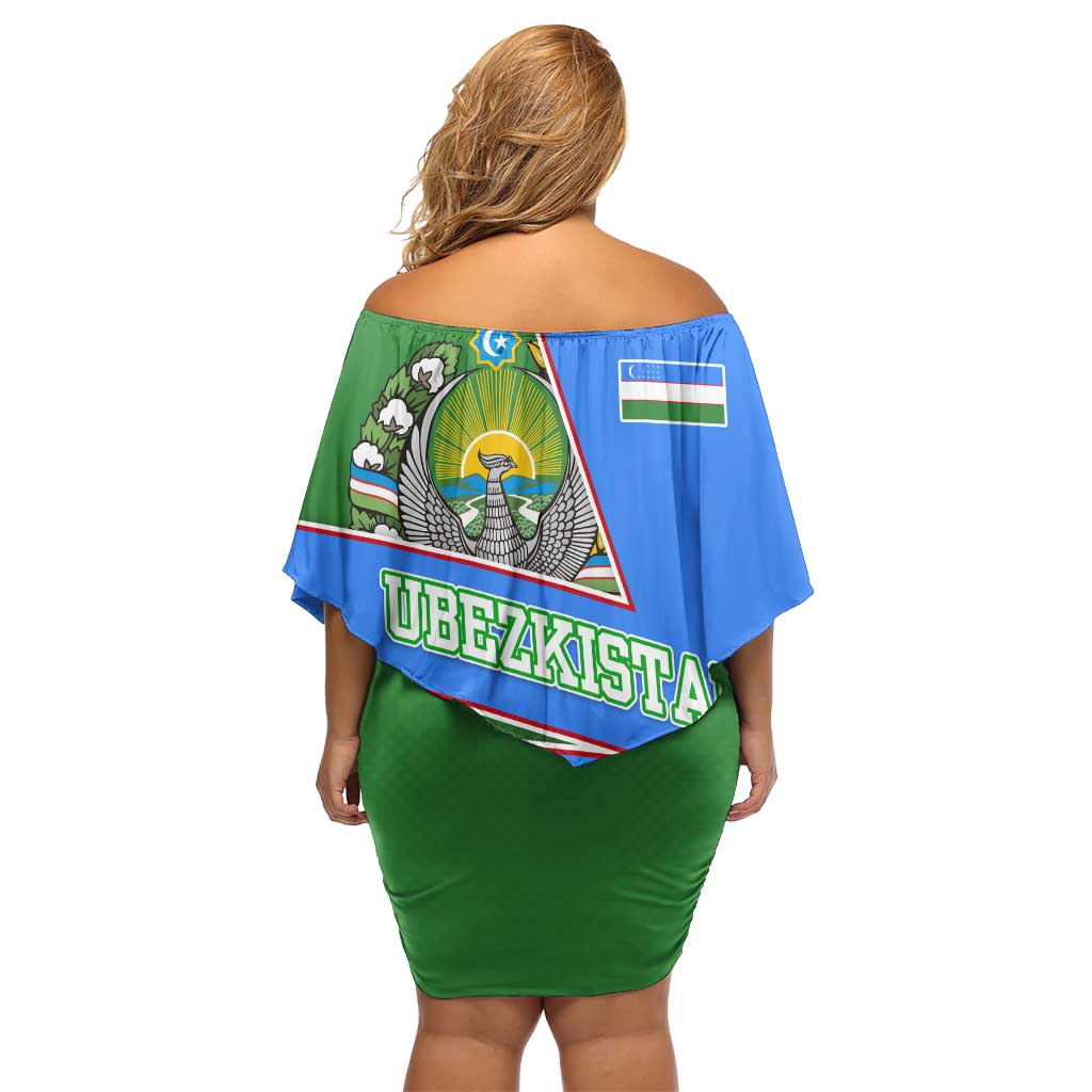 Uzbekistan Family Matching Off Shoulder Short Dress and Hawaiian Shirt with National Coat of Arms and Modern Gradient Design - Wonder Print Shop