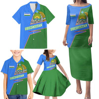 Uzbekistan Family Matching Puletasi and Hawaiian Shirt with National Coat of Arms and Modern Gradient Design - Wonder Print Shop