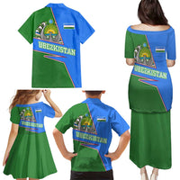 Uzbekistan Family Matching Puletasi and Hawaiian Shirt with National Coat of Arms and Modern Gradient Design - Wonder Print Shop
