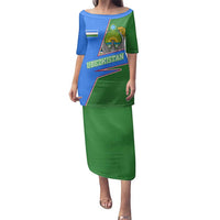 Uzbekistan Family Matching Puletasi and Hawaiian Shirt with National Coat of Arms and Modern Gradient Design - Wonder Print Shop