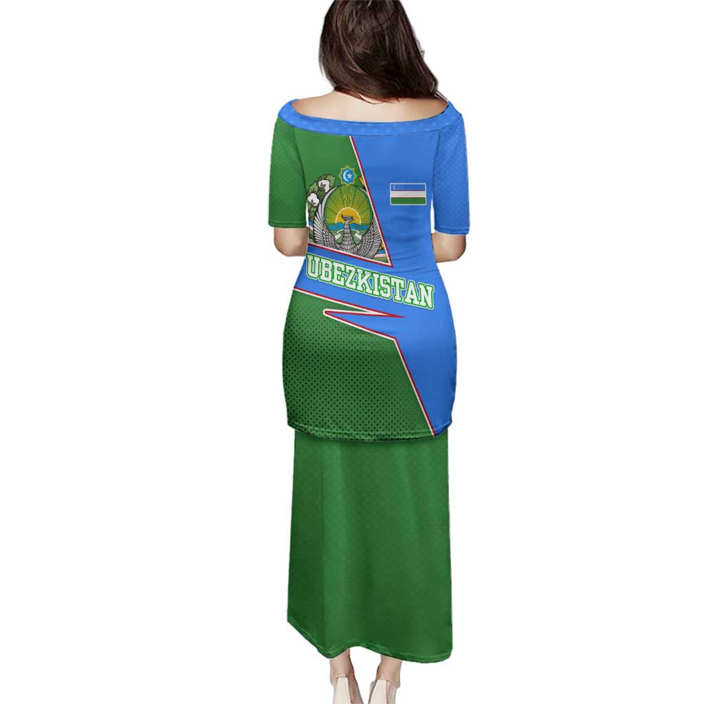 Uzbekistan Family Matching Puletasi and Hawaiian Shirt with National Coat of Arms and Modern Gradient Design - Wonder Print Shop