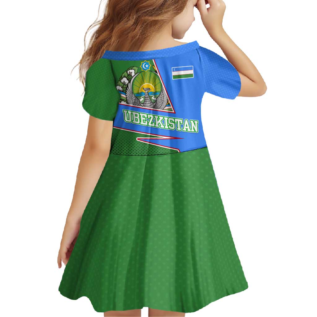 Uzbekistan Family Matching Short Sleeve Bodycon Dress and Hawaiian Shirt with National Coat of Arms and Modern Gradient Design - Wonder Print Shop