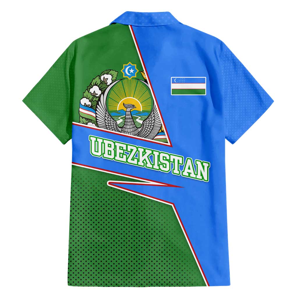 Uzbekistan Family Matching Short Sleeve Bodycon Dress and Hawaiian Shirt with National Coat of Arms and Modern Gradient Design - Wonder Print Shop