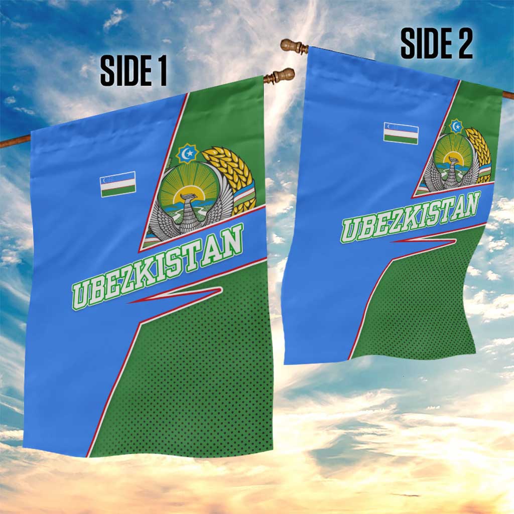 Uzbekistan Garden Flag with National Coat of Arms and Modern Gradient Design - Wonder Print Shop