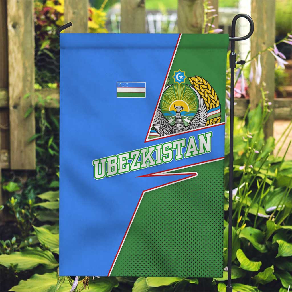 Uzbekistan Garden Flag with National Coat of Arms and Modern Gradient Design - Wonder Print Shop