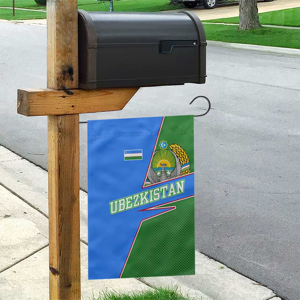 Uzbekistan Garden Flag with National Coat of Arms and Modern Gradient Design - Wonder Print Shop