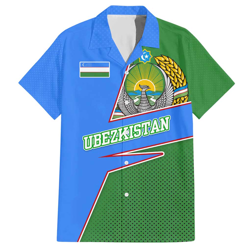 Uzbekistan Hawaiian Shirt with National Coat of Arms and Modern Gradient Design - Wonder Print Shop