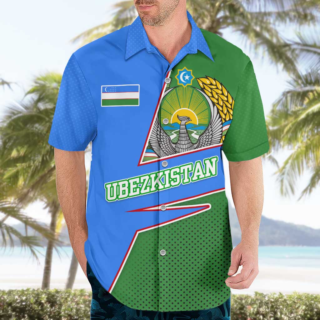 Uzbekistan Hawaiian Shirt with National Coat of Arms and Modern Gradient Design - Wonder Print Shop