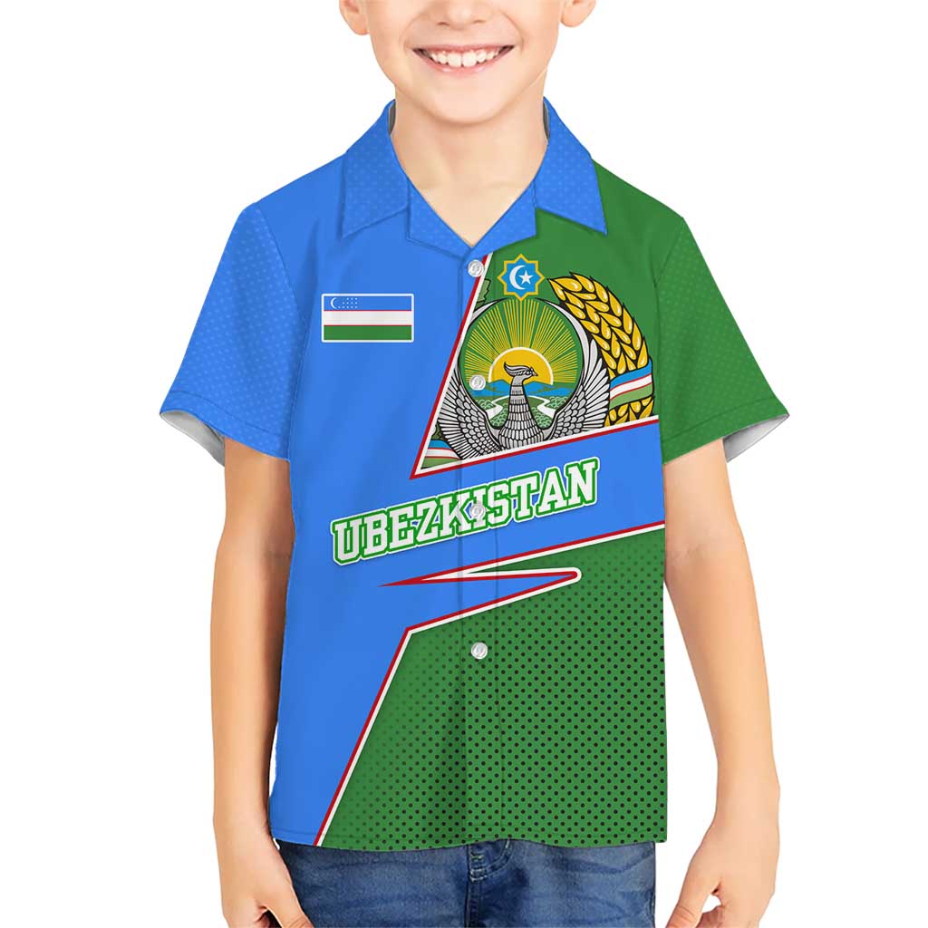 Uzbekistan Hawaiian Shirt with National Coat of Arms and Modern Gradient Design - Wonder Print Shop