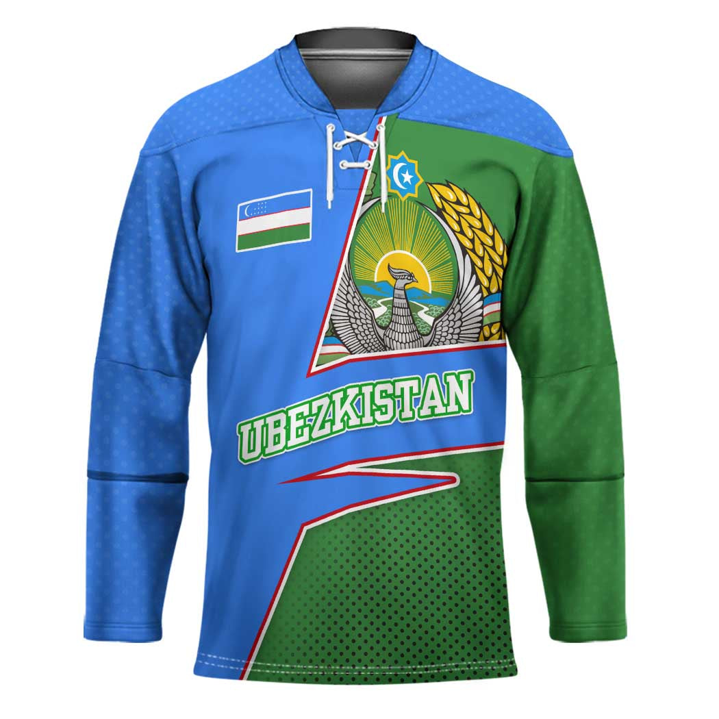 Uzbekistan Hockey Jersey with National Coat of Arms and Modern Gradient Design - Wonder Print Shop