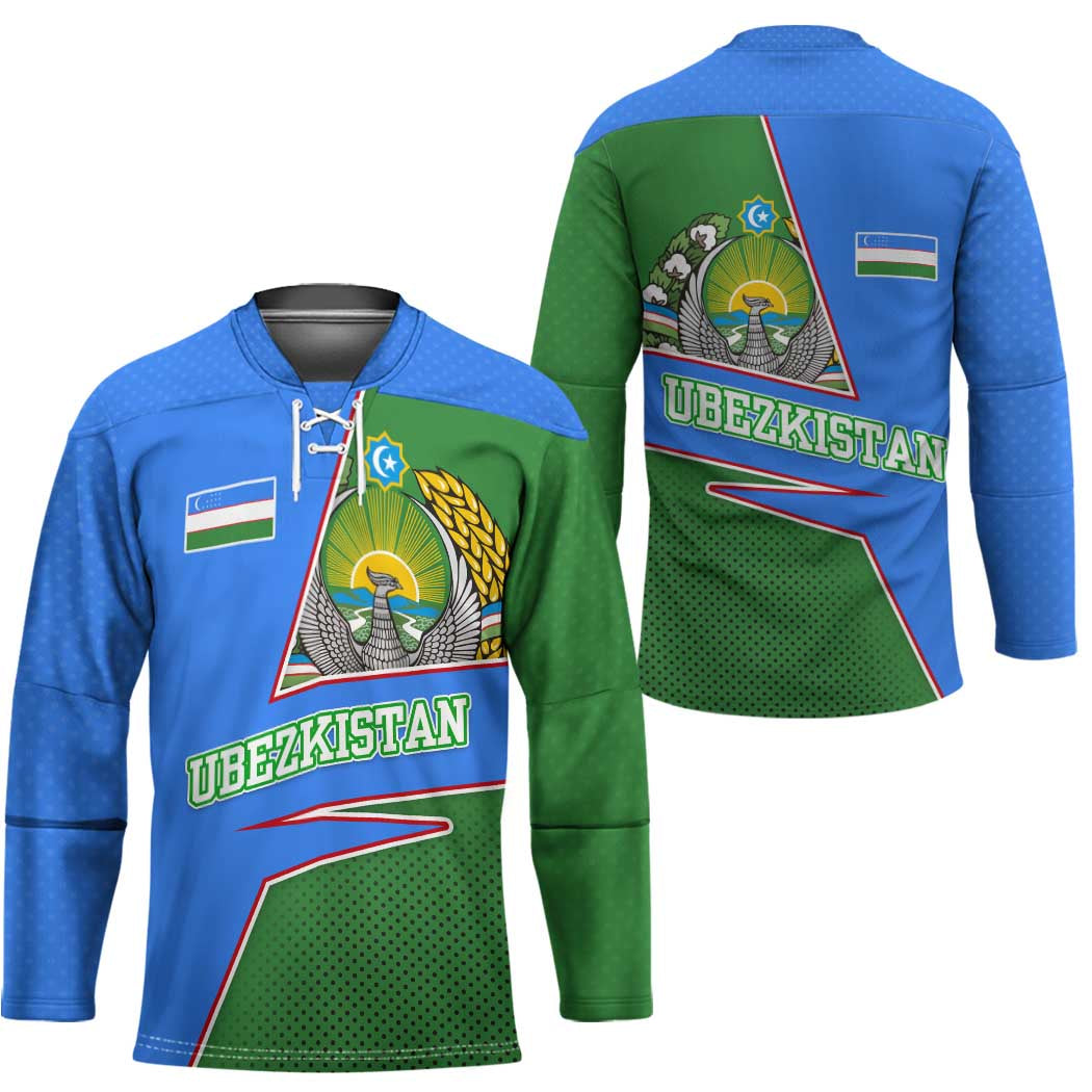 Uzbekistan Hockey Jersey with National Coat of Arms and Modern Gradient Design - Wonder Print Shop