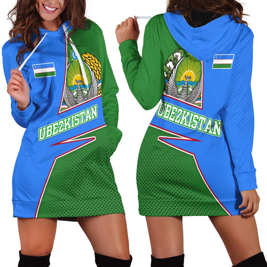 Uzbekistan Hoodie Dress with National Coat of Arms and Modern Gradient Design - Wonder Print Shop