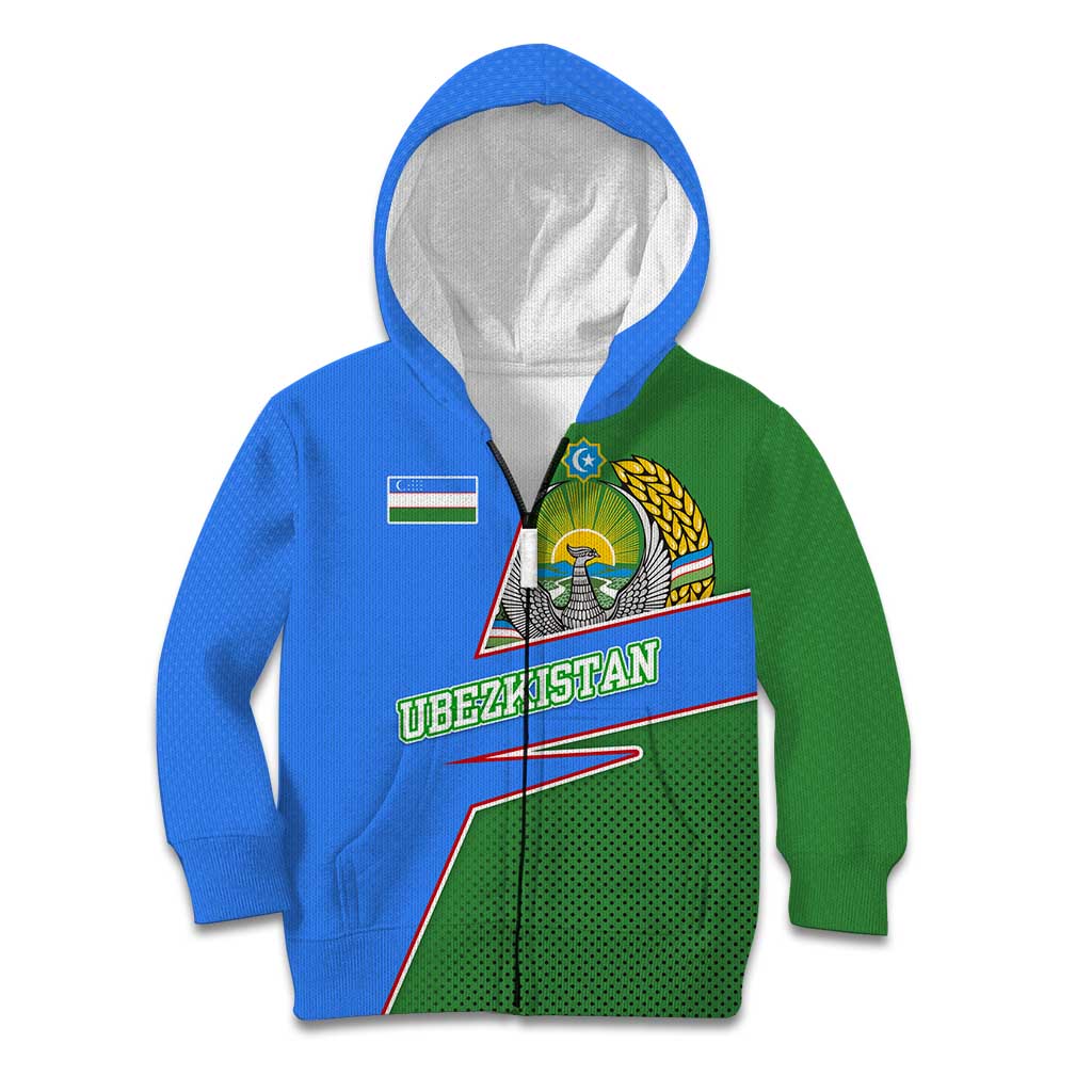 Uzbekistan Kid Hoodie with National Coat of Arms and Modern Gradient Design - Wonder Print Shop
