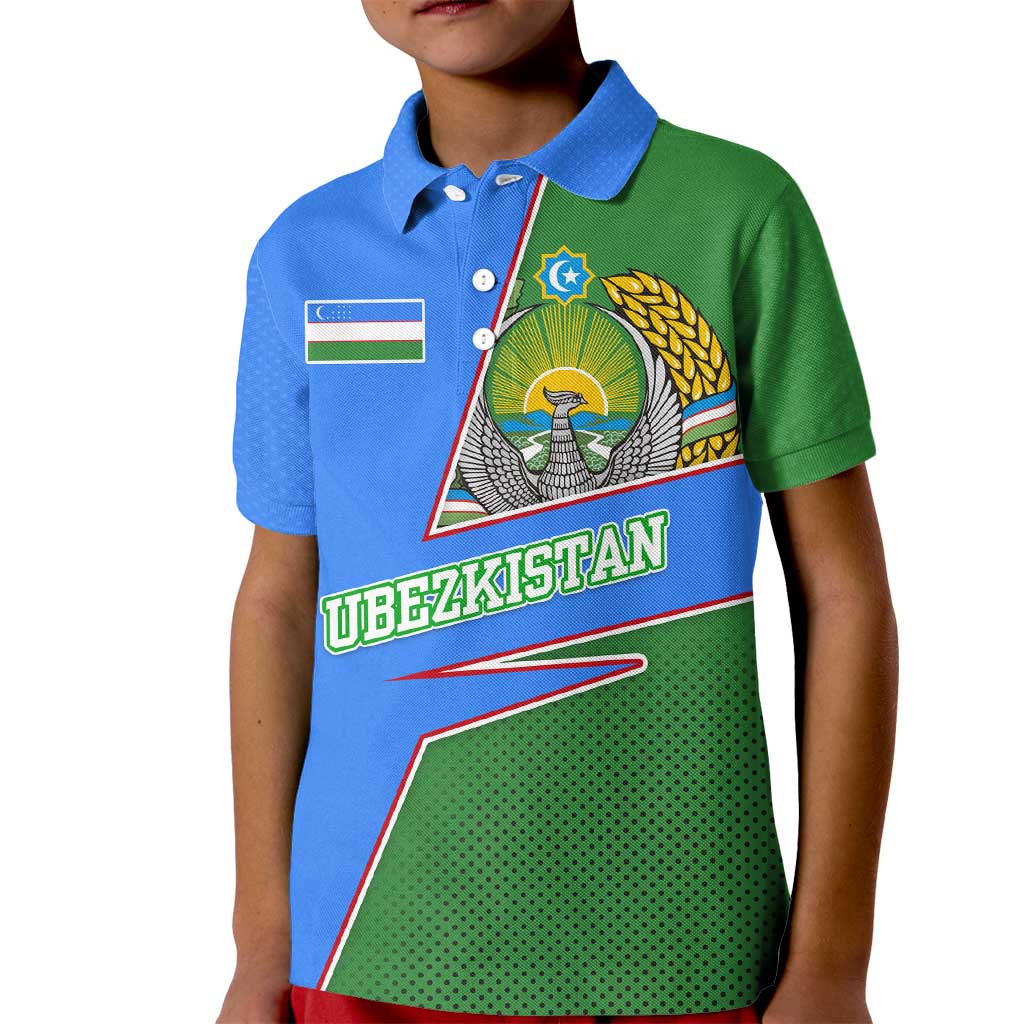 Uzbekistan Kid Polo Shirt with National Coat of Arms and Modern Gradient Design - Wonder Print Shop