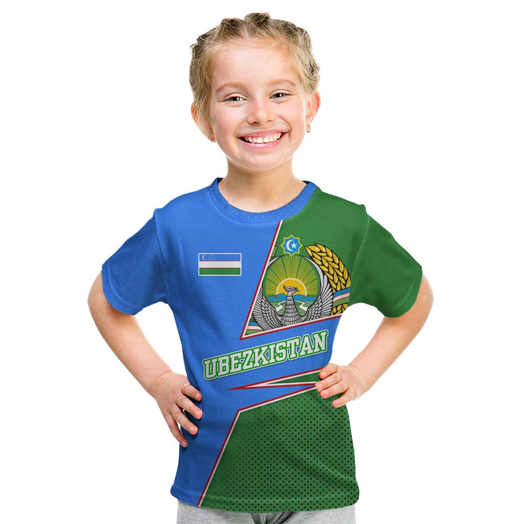 Uzbekistan Kid T Shirt with National Coat of Arms and Modern Gradient Design - Wonder Print Shop