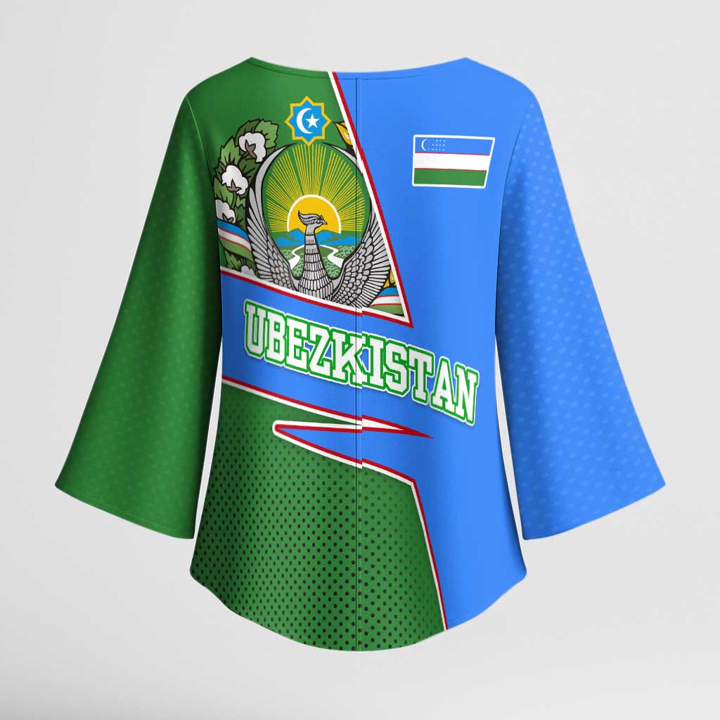 Uzbekistan Kimono Sleeve Blouse with National Coat of Arms and Modern Gradient Design - Wonder Print Shop